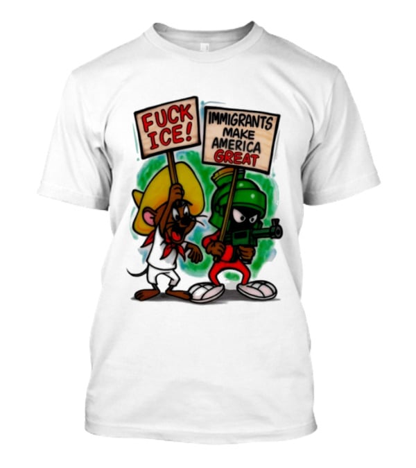 Fuck Ice Immigrants Make America Great Characters With Signs T-Shirt