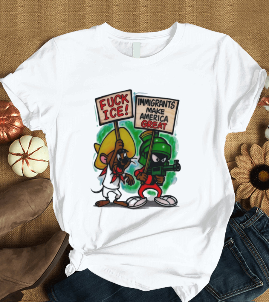 Fuck Ice Immigrants Make America Great Characters With Signs T-Shirt