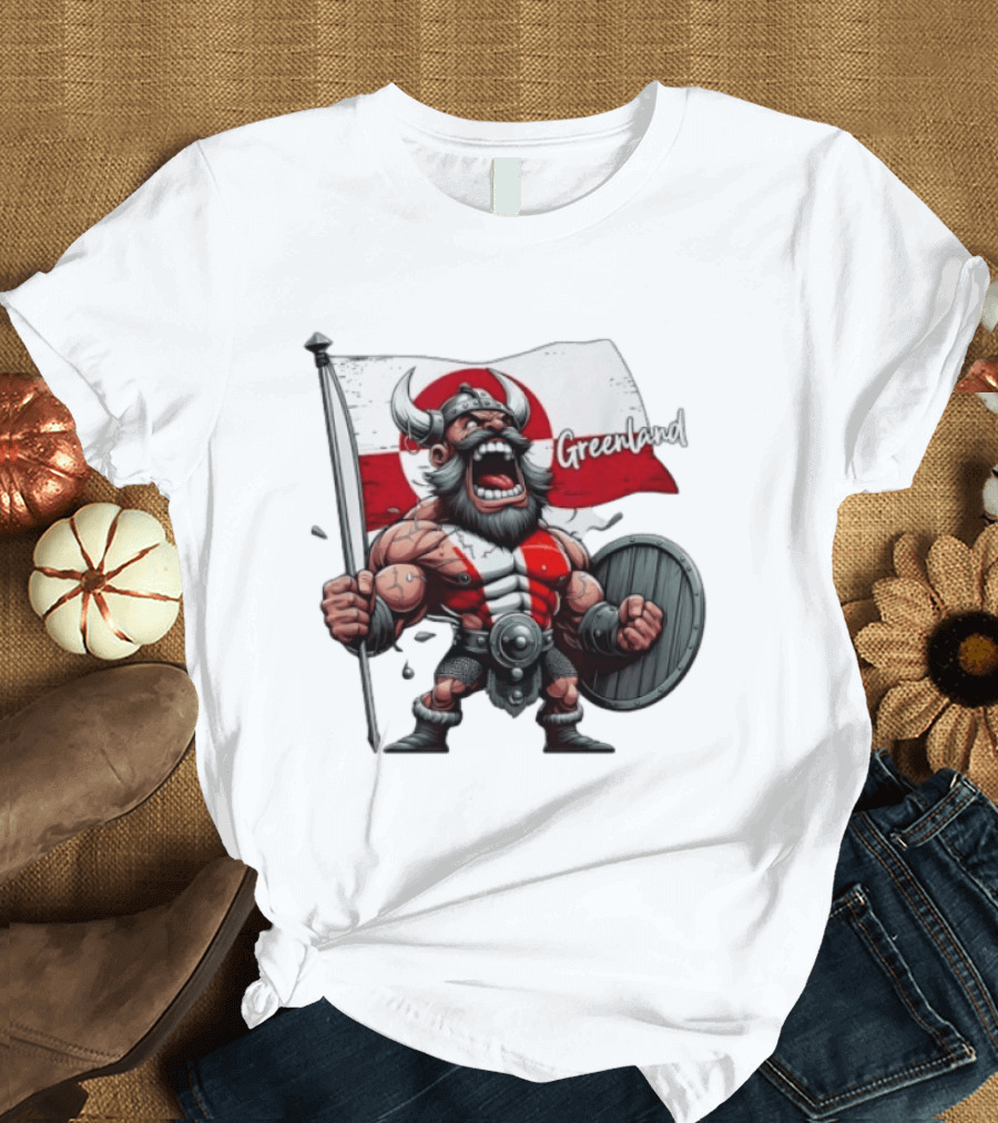 Greenland Viking Warrior Holding Shield And Flag T-Shirt