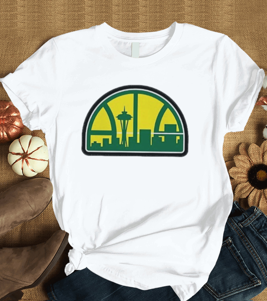 NBA Seattle Skyline Space Needle Hardwood Basketball T-Shirt