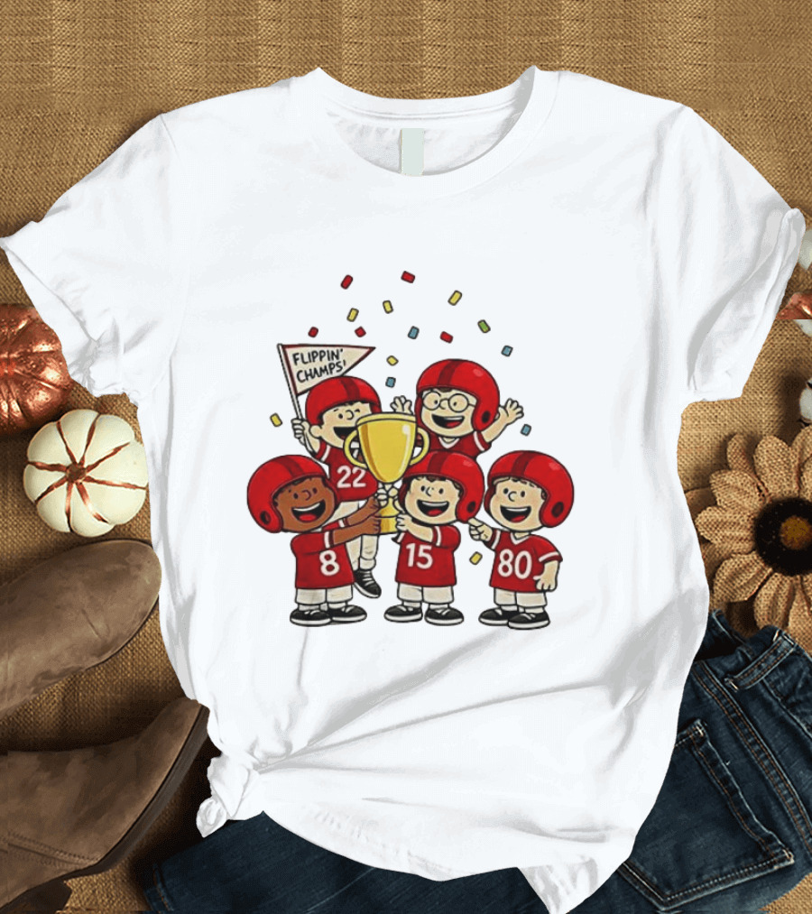 Peanuts Flippin' Champs Football Team Celebration With Trophy T-Shirt