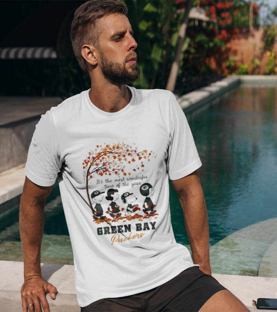 Green Bay Packers Snoopy Peanuts Fall Autumn Football It's The Most Wonderful Time Of The Year T-Shirt
