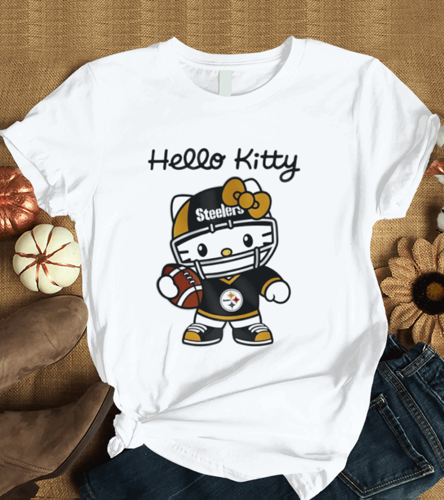 Hello Kitty Steelers Football Helmet Bow Fan T-Shirt