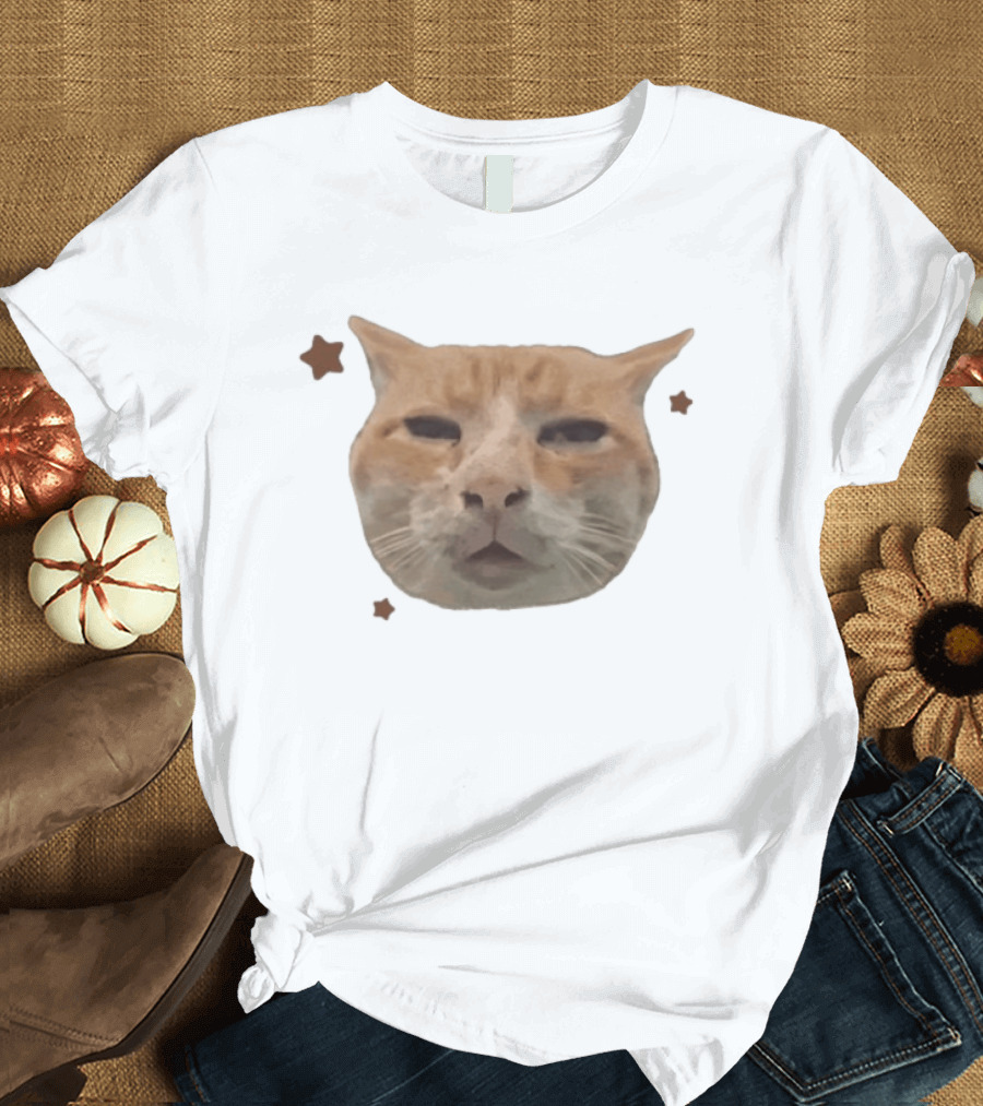 Huh Stoned Cat Meme Funny Feline Face Stars Comedy T-Shirt