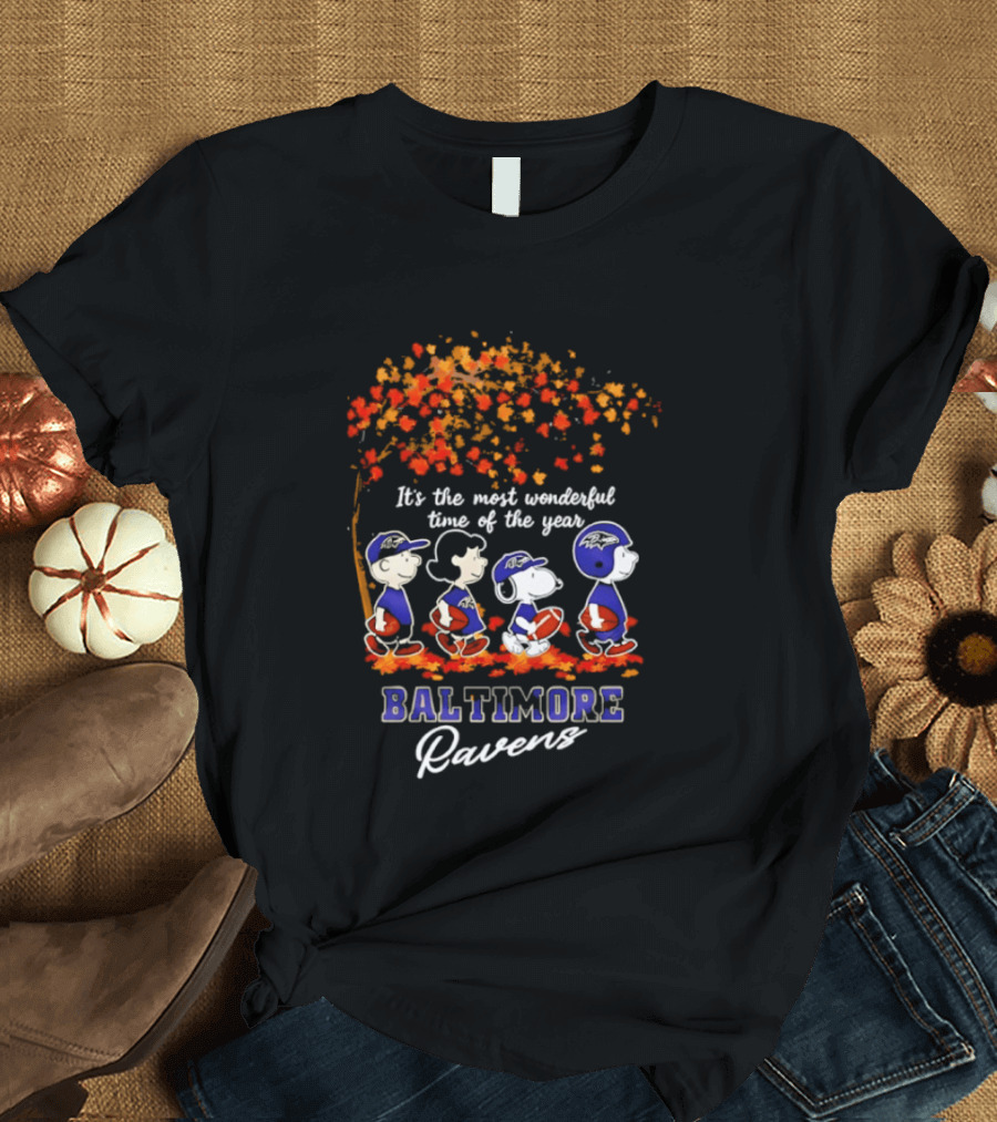 Baltimore Ravens Peanuts Most Wonderful Time Autumn Football T-Shirt