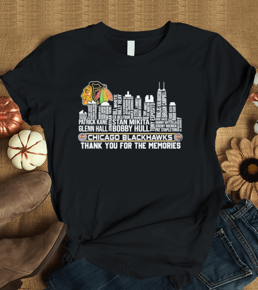 Chicago Blackhawks Skyline With Names And Thank You For The Memories T-Shirt