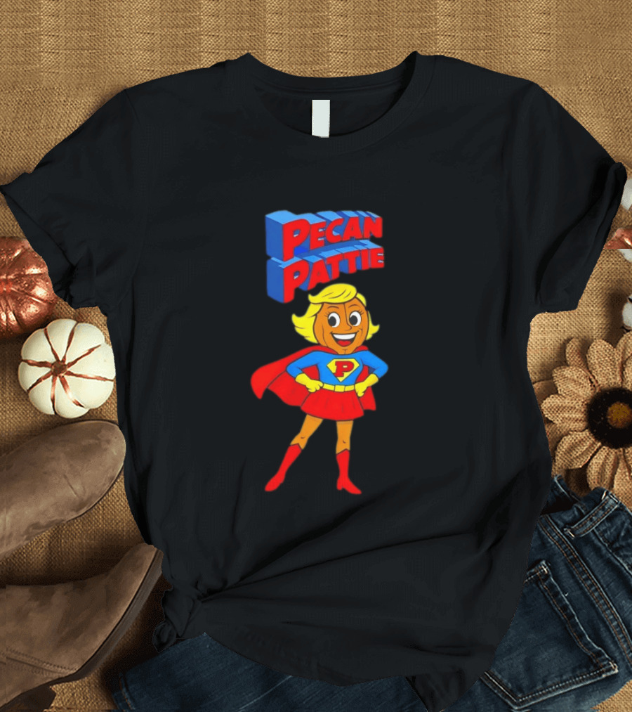 Pecan Pattie Superhero Character Red Blue Outfit T-Shirt
