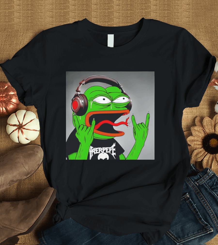 Pepe The Frog Metal Rocker With Headphones And Screaming Face T-Shirt