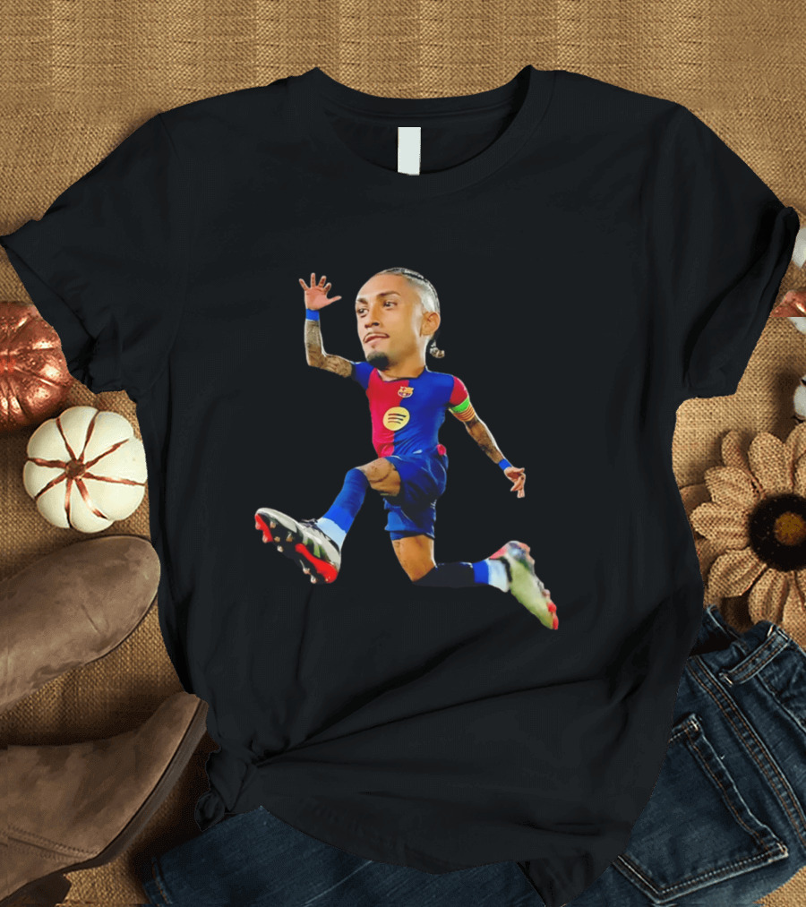 Raphinha Barcelona La Liga Brasil Caricature Player Action Pose T-Shirt