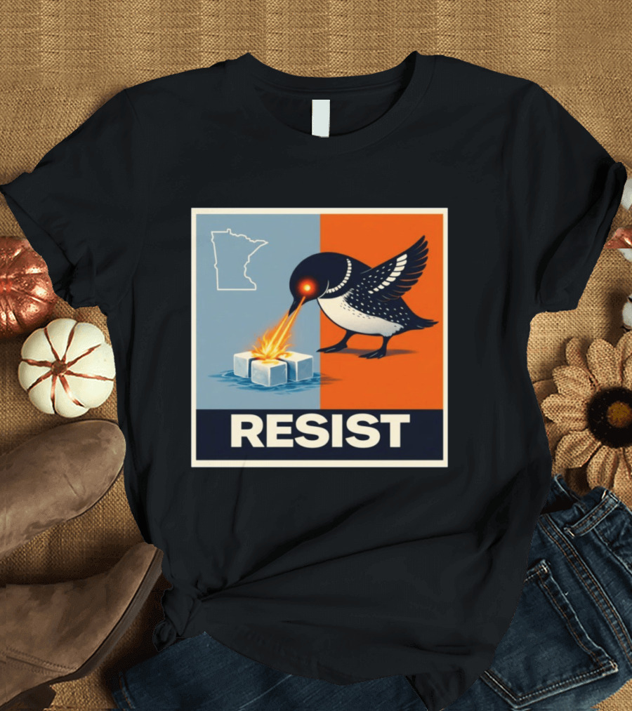 Rebel Minneapolis Ice Protest Resist With Loon Laser Bird And Minnesota Map T-Shirt