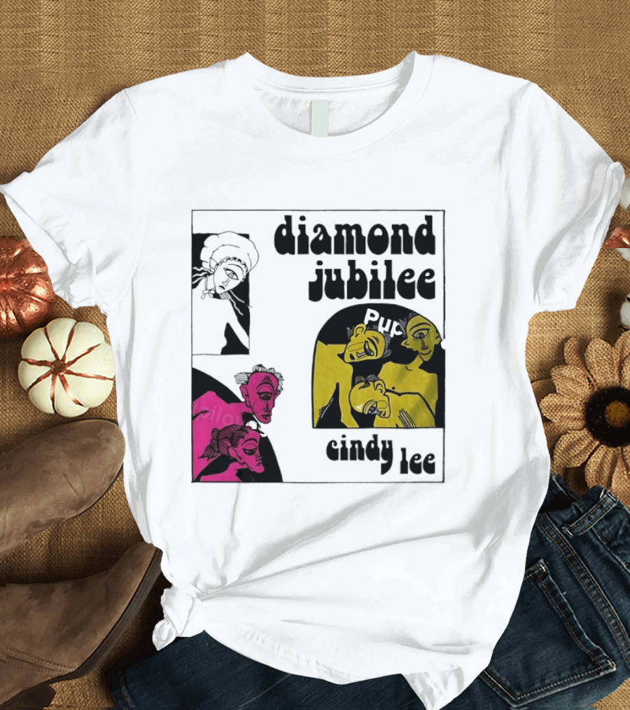 Diamond Jubilee Music Album Cindy Lee Illustrated Faces T-Shirt