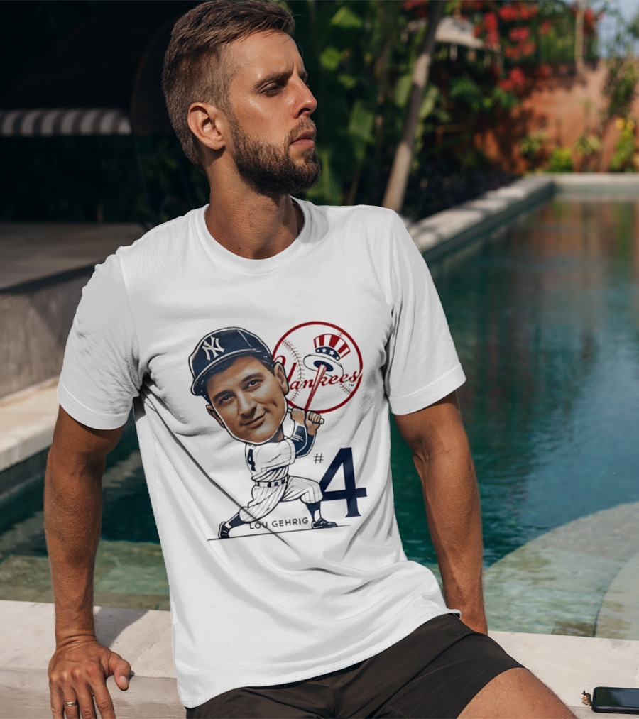 Lou Gehrig New York Yankees #4 Caricature Yankees T-Shirt