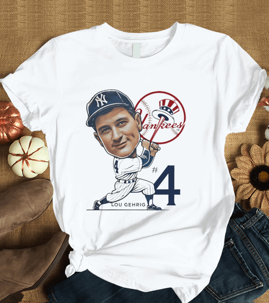 Lou Gehrig New York Yankees #4 Caricature Yankees T-Shirt