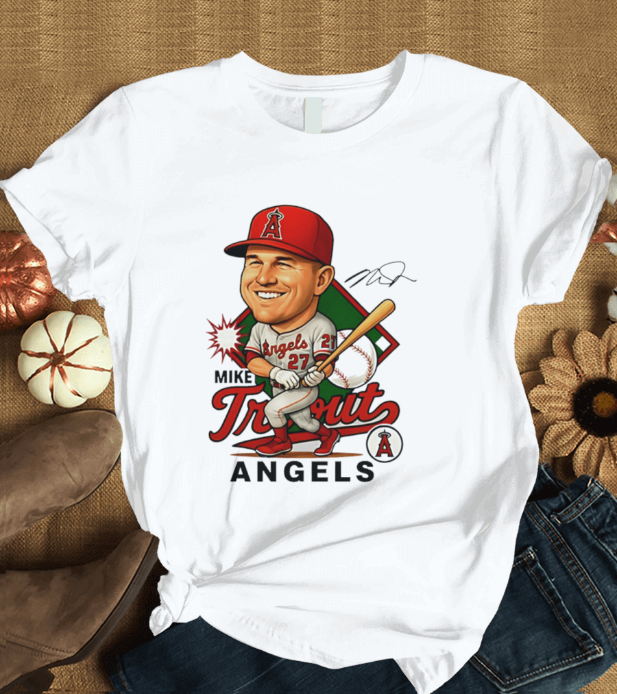 Mike Trout Angels Baseball Caricature Los Angeles Legend T-Shirt
