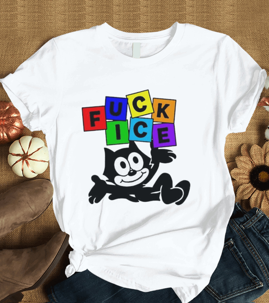 Felix The Cat Fuck ICE Colorful Blocks T-Shirt