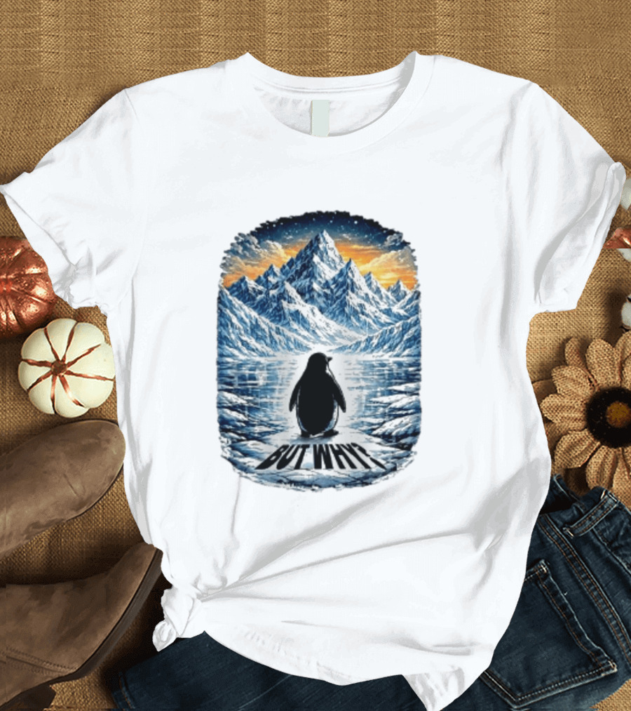 Viral Nihilist Penguin But Why Mountain Reflection T-Shirt