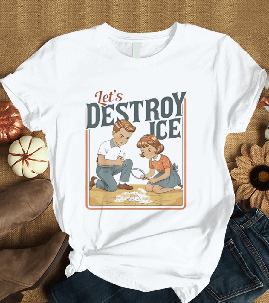 Let's Destroy Ice Vintage Style Cartoon Kids With Airplane T-Shirt