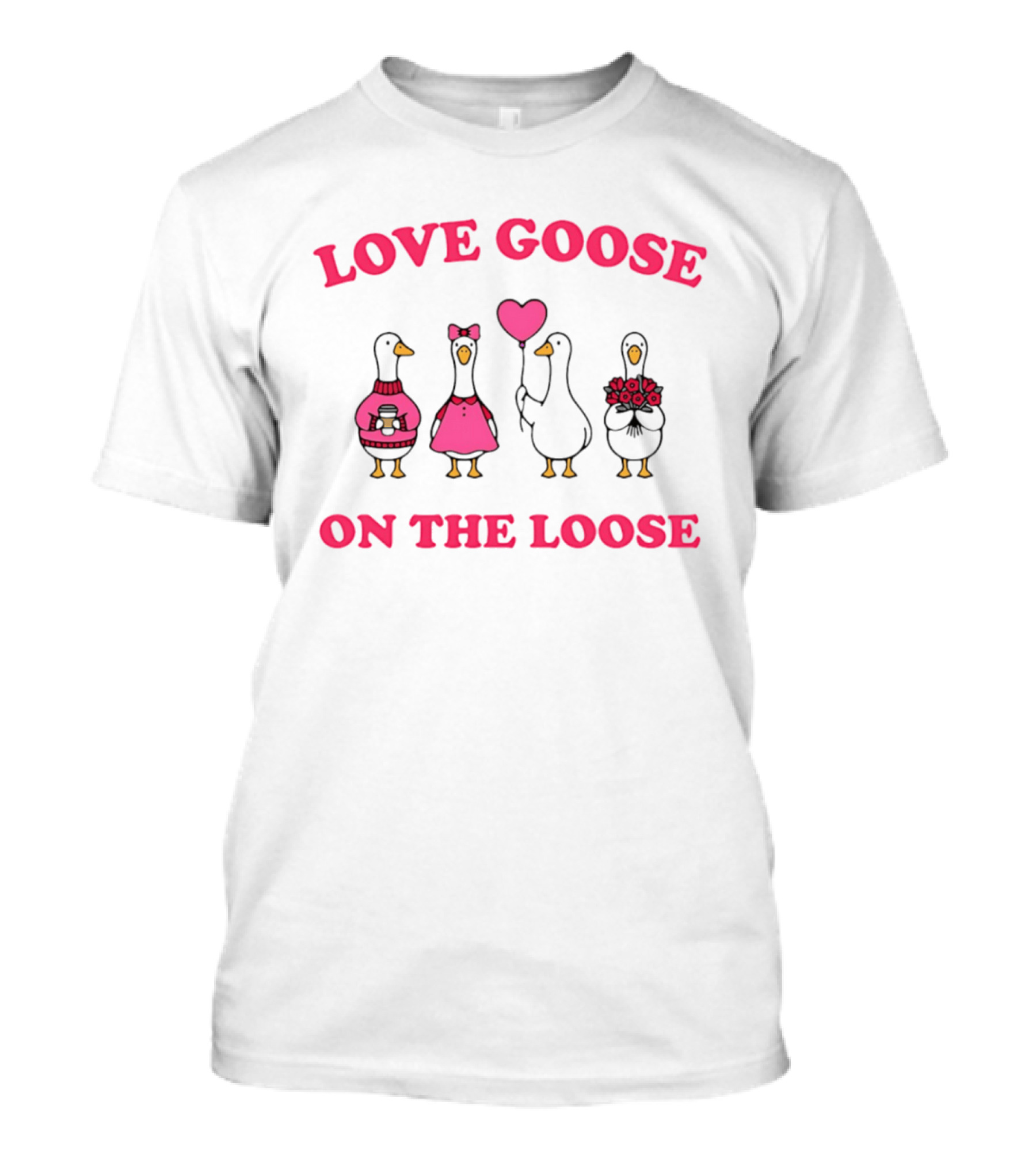 Love Goose On The Loose Valentine Heart Bouquet Bows T-Shirt