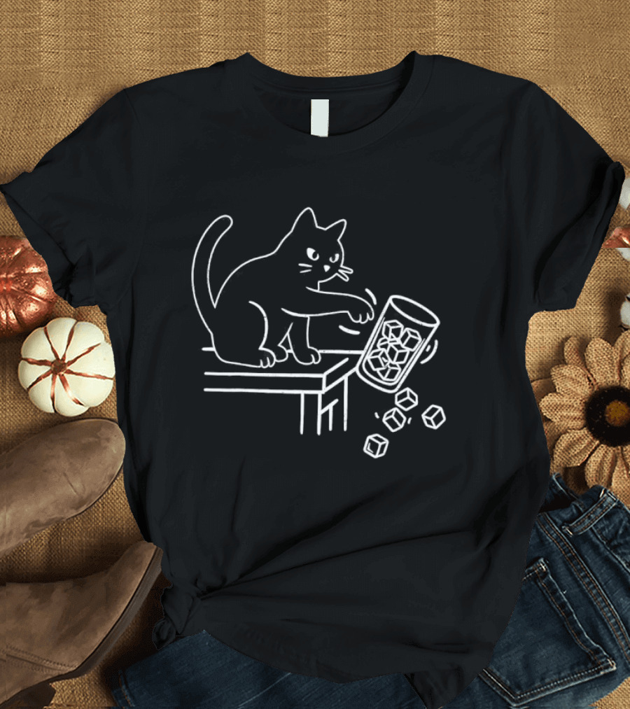 Abolish ICE Black Cat Knocking Over Glass Ice Cube Meme T-Shirt