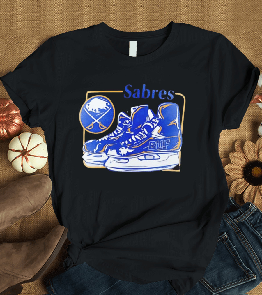 Sabres BUF Skates With Buffalo And Crossed Sabers T-Shirt