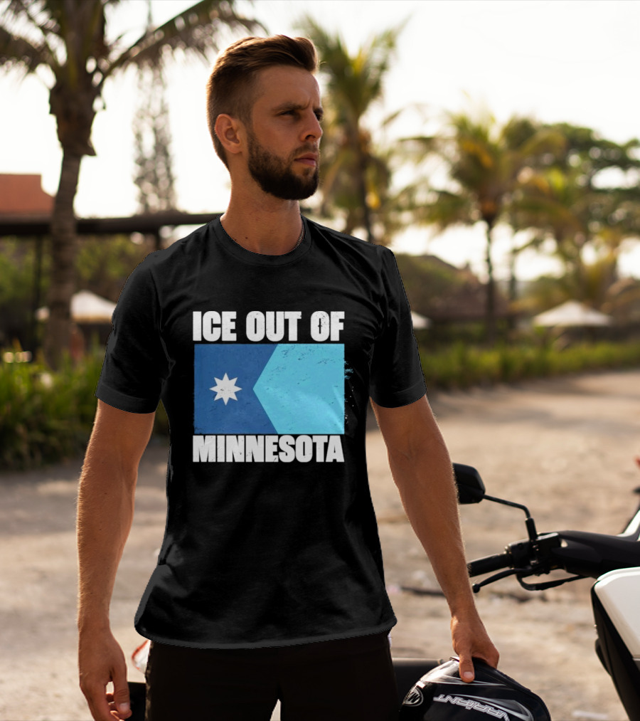 Ice Out Of Minnesota Flag Star Blue Shape T-Shirt