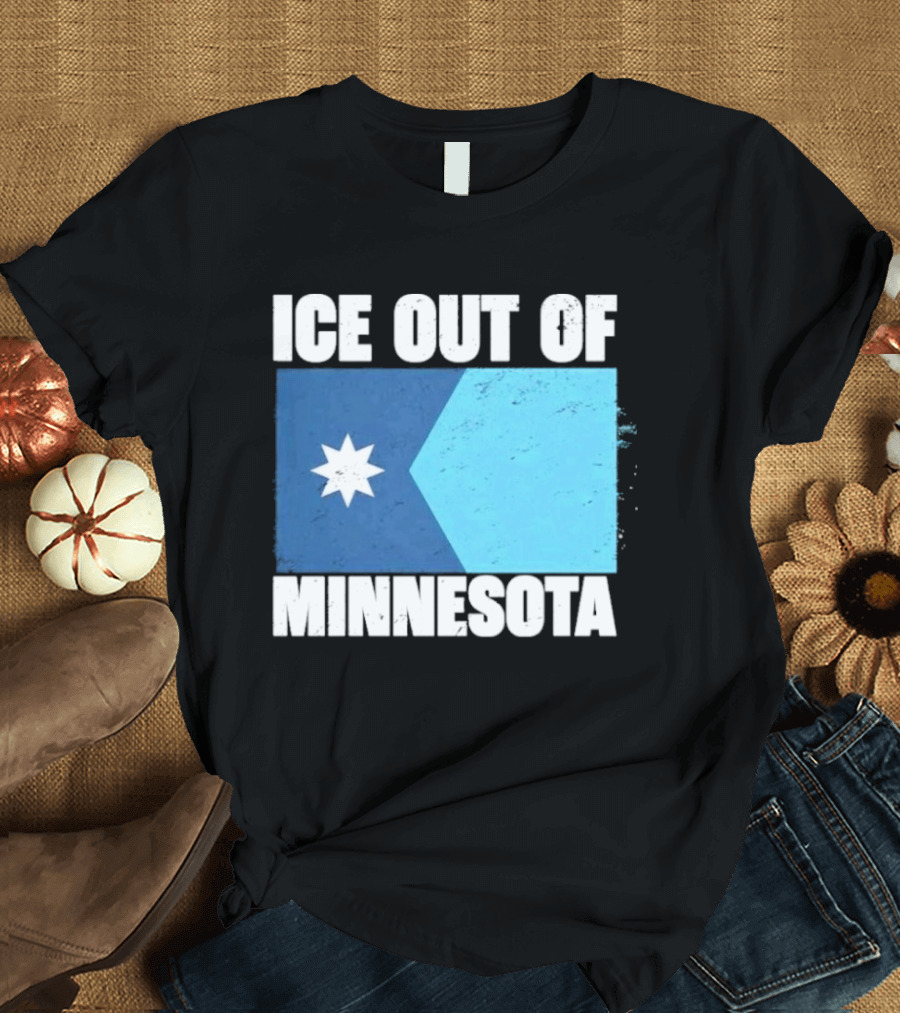 Ice Out Of Minnesota Flag Star Blue Shape T-Shirt