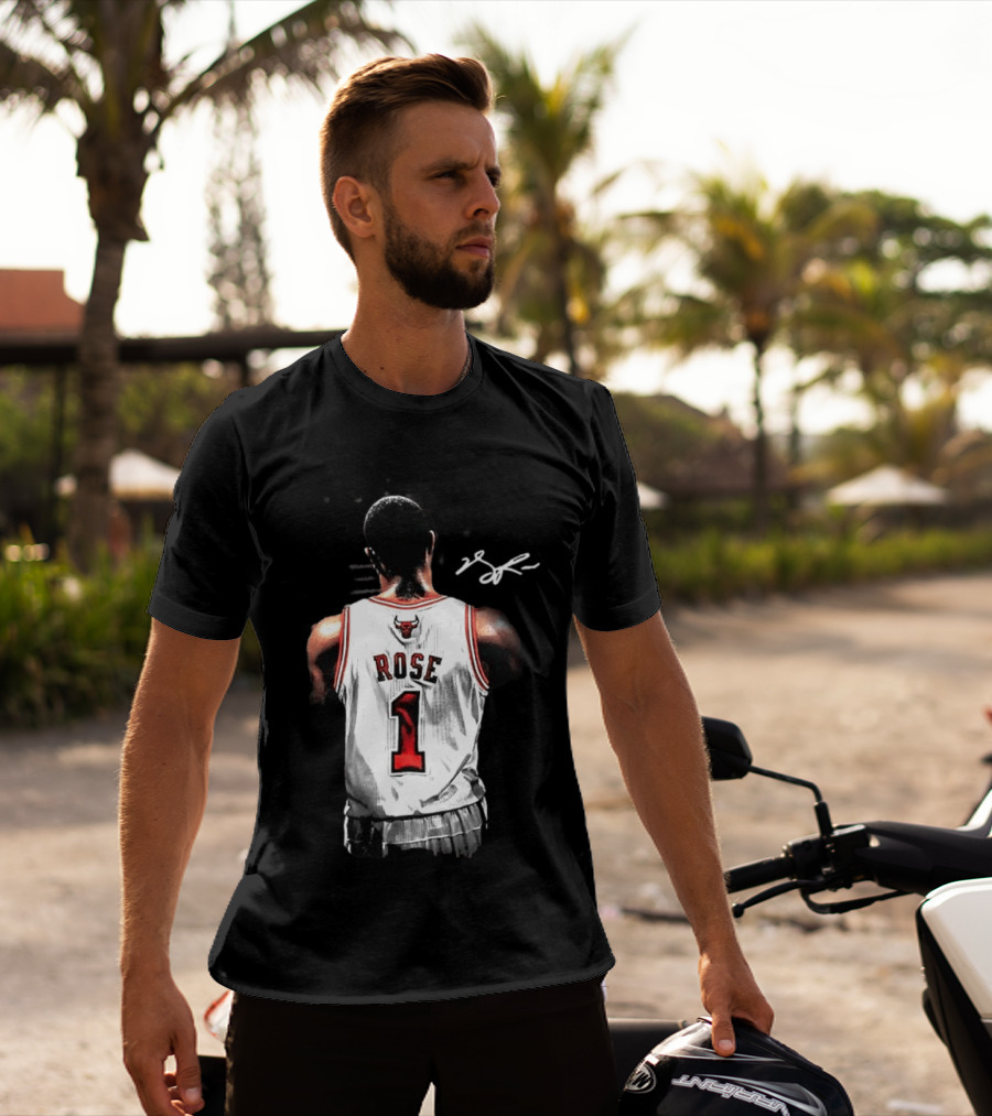 Derrick Rose Chicago Bulls Autographed Jersey Number 1 NBA T-Shirt
