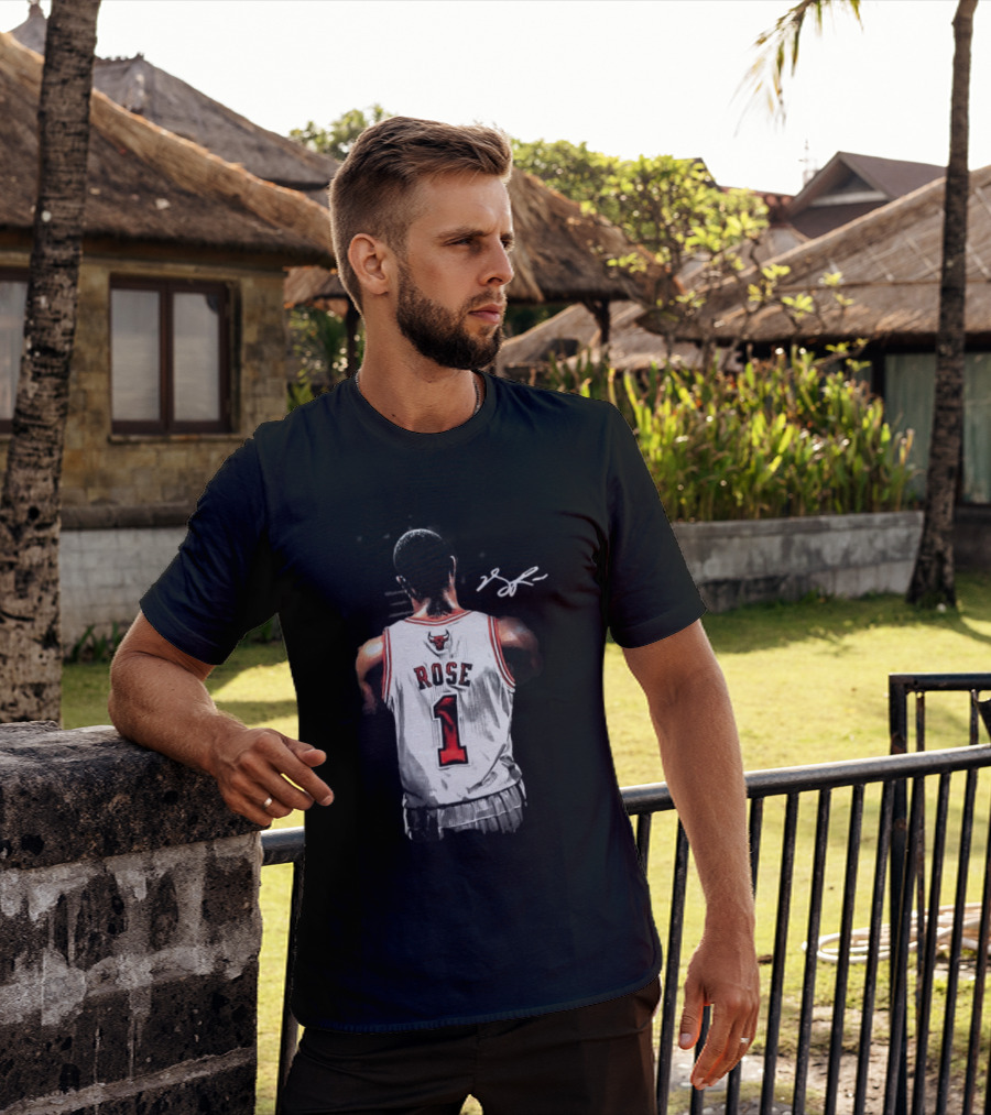 Derrick Rose Chicago Bulls Autographed Jersey Number 1 NBA T-Shirt