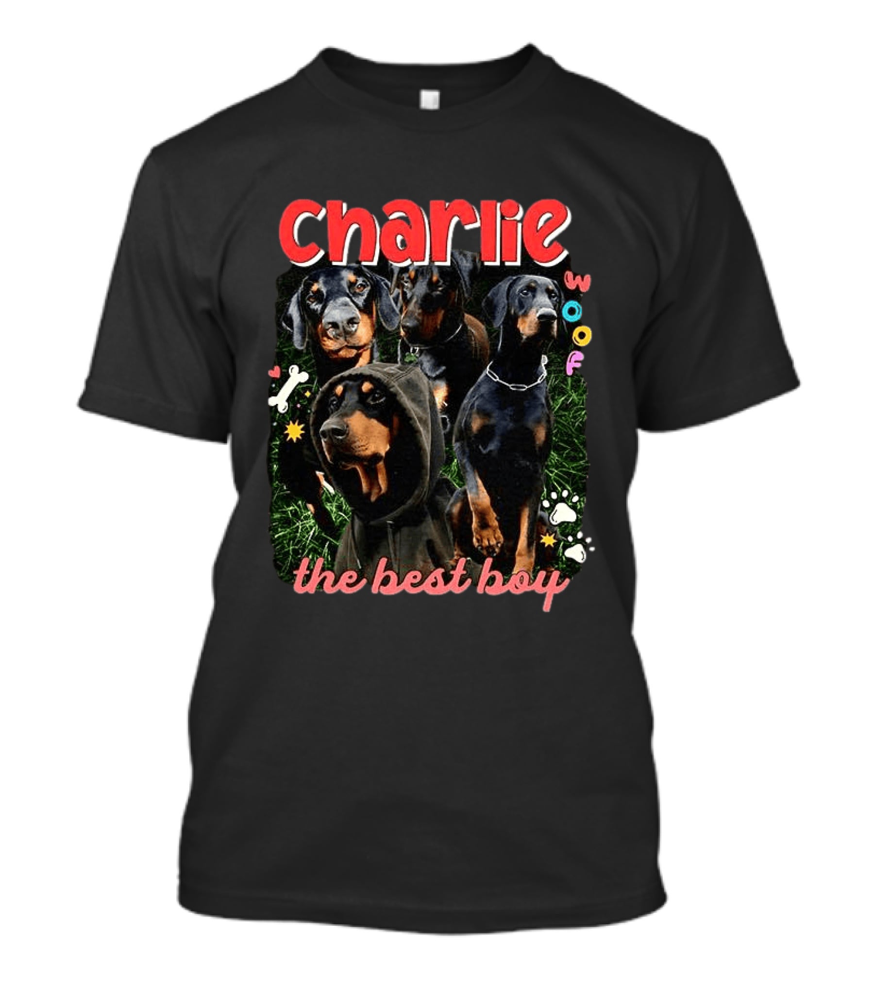 Charlie Woof The Best Boy Dog Paw Prints And Bones T-Shirt