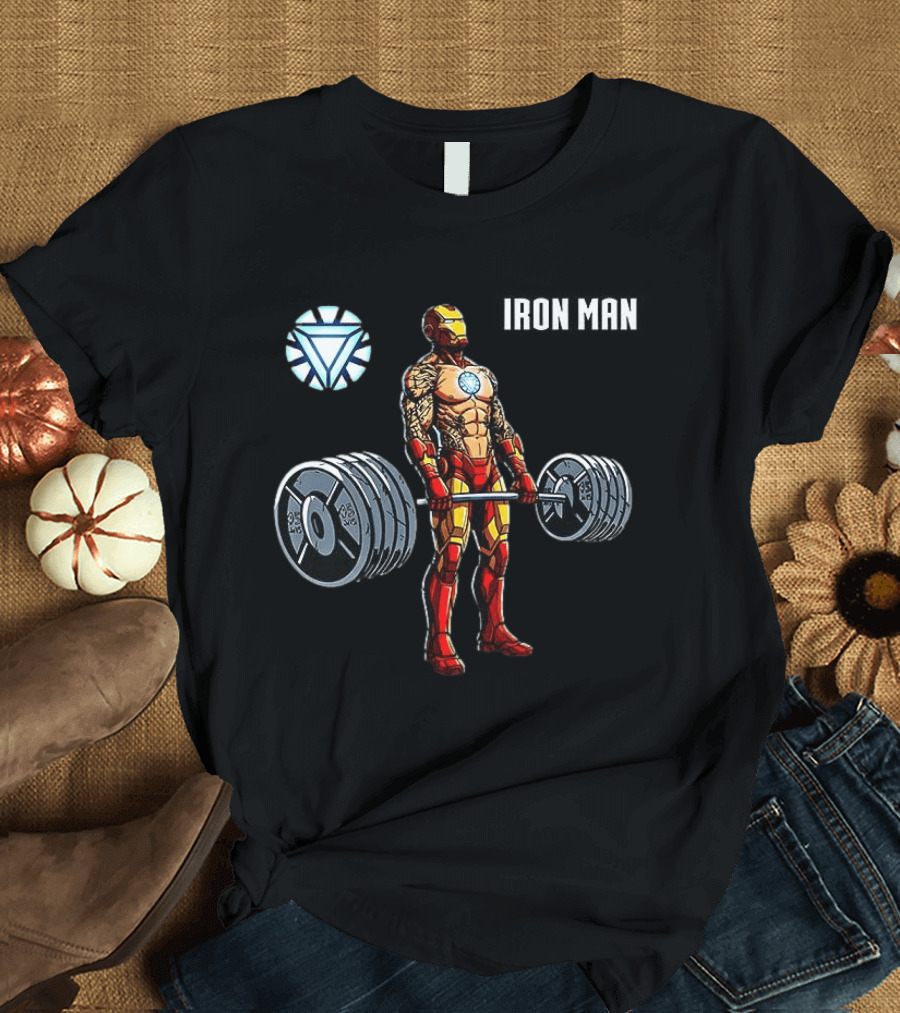 Iron Man Weightlifting Arc Reactor Gym Workout T-Shirt