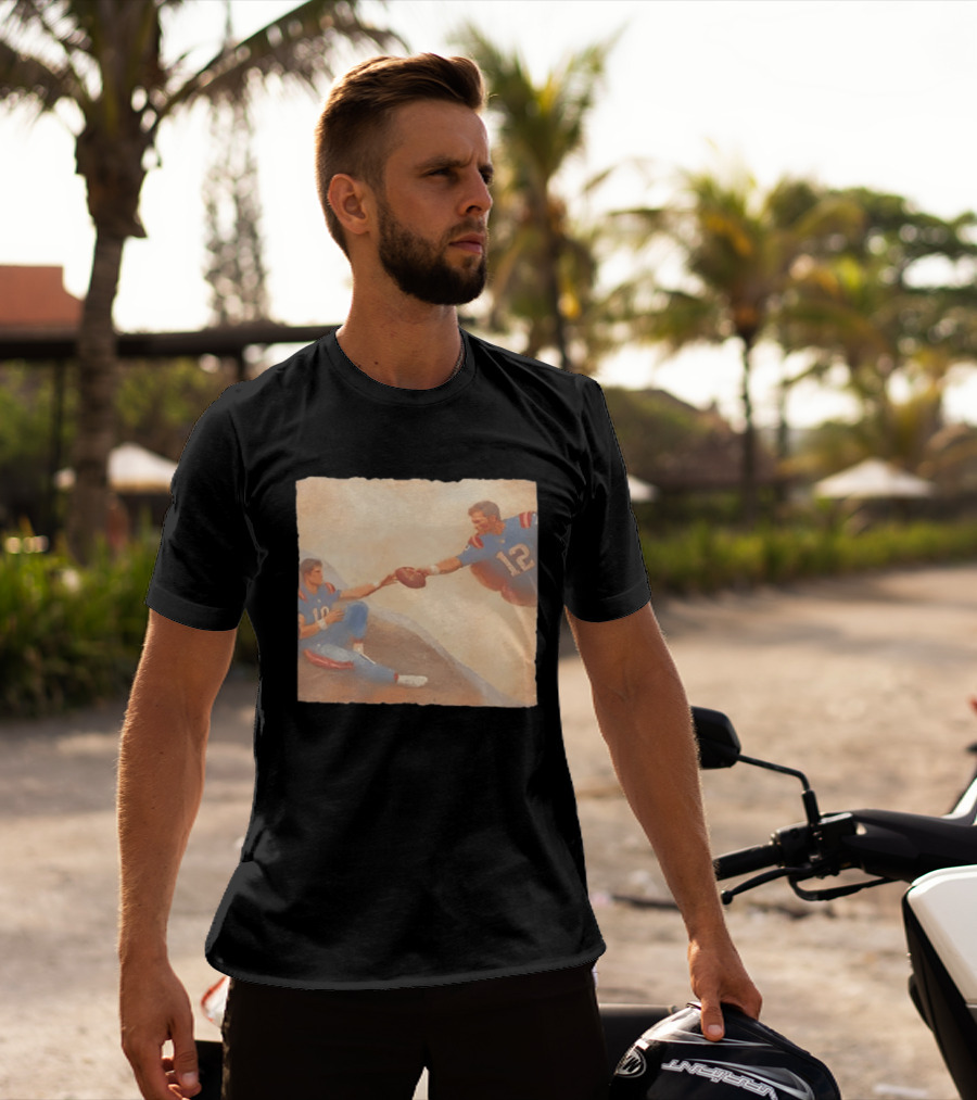 The Creation Of Tom Brady Passing Football To Drake Maye T-Shirt