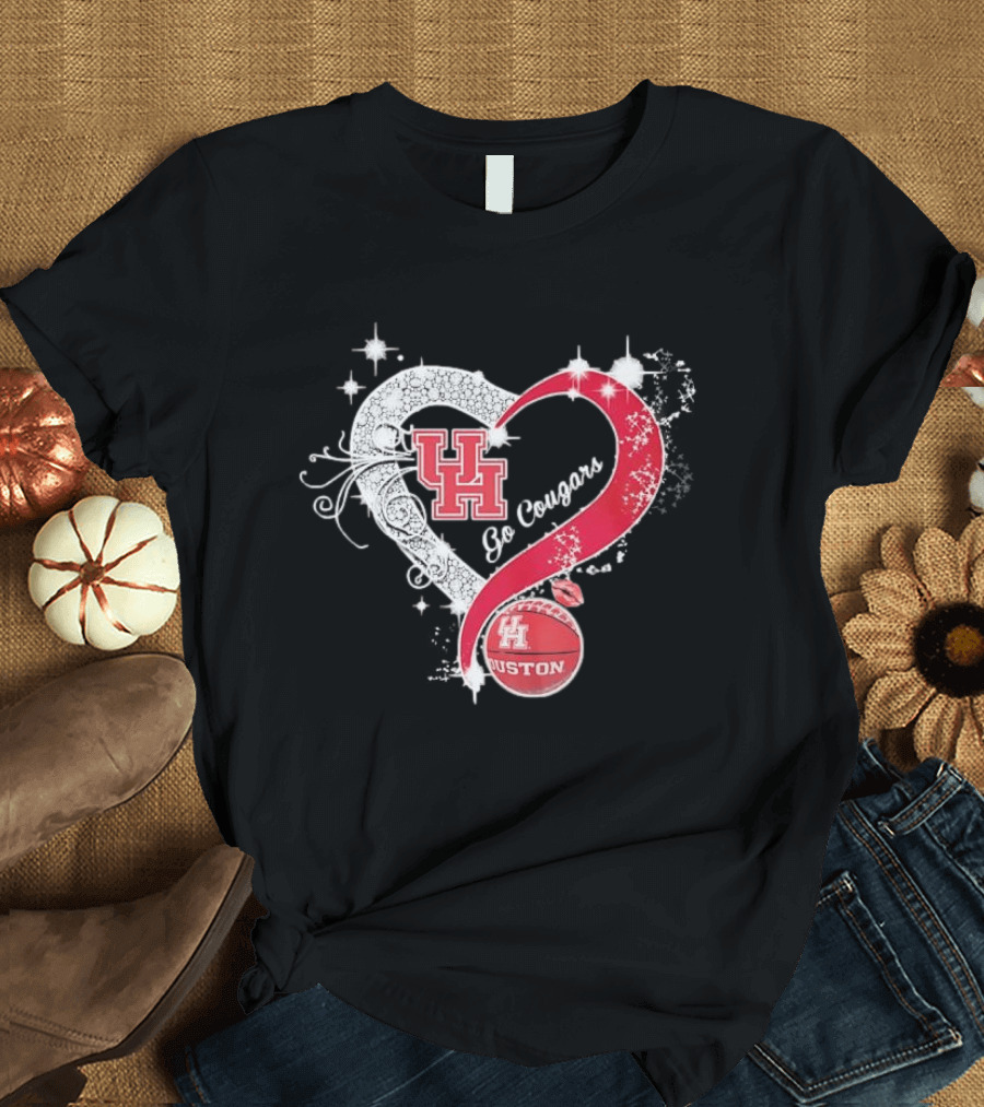 University Of Houston Cougars Go Cougars Heart Basketball Houston T-Shirt