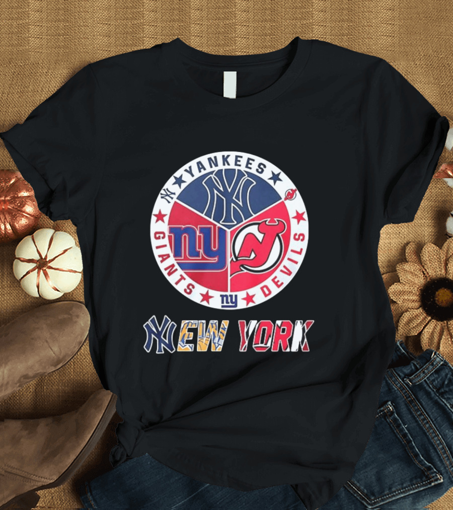 New York Yankees Giants New Jersey Devils Team Mashup T-Shirt