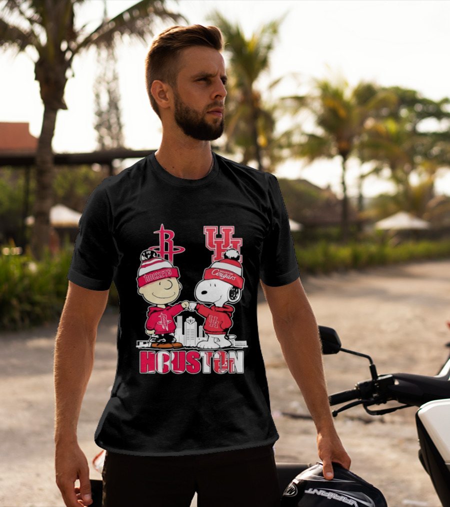 Peanuts Characters X Houston Rockets X University Of Houston Cougars Collaboration T-Shirt