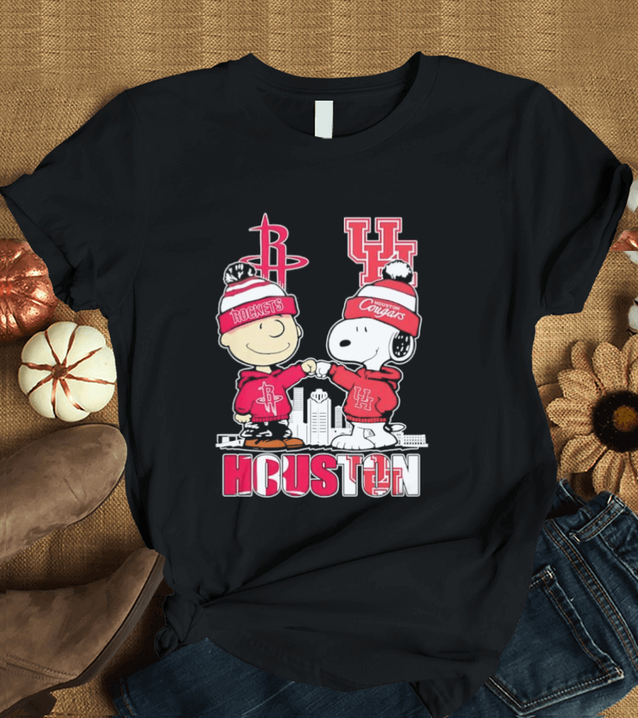 Peanuts Characters X Houston Rockets X University Of Houston Cougars Collaboration T-Shirt