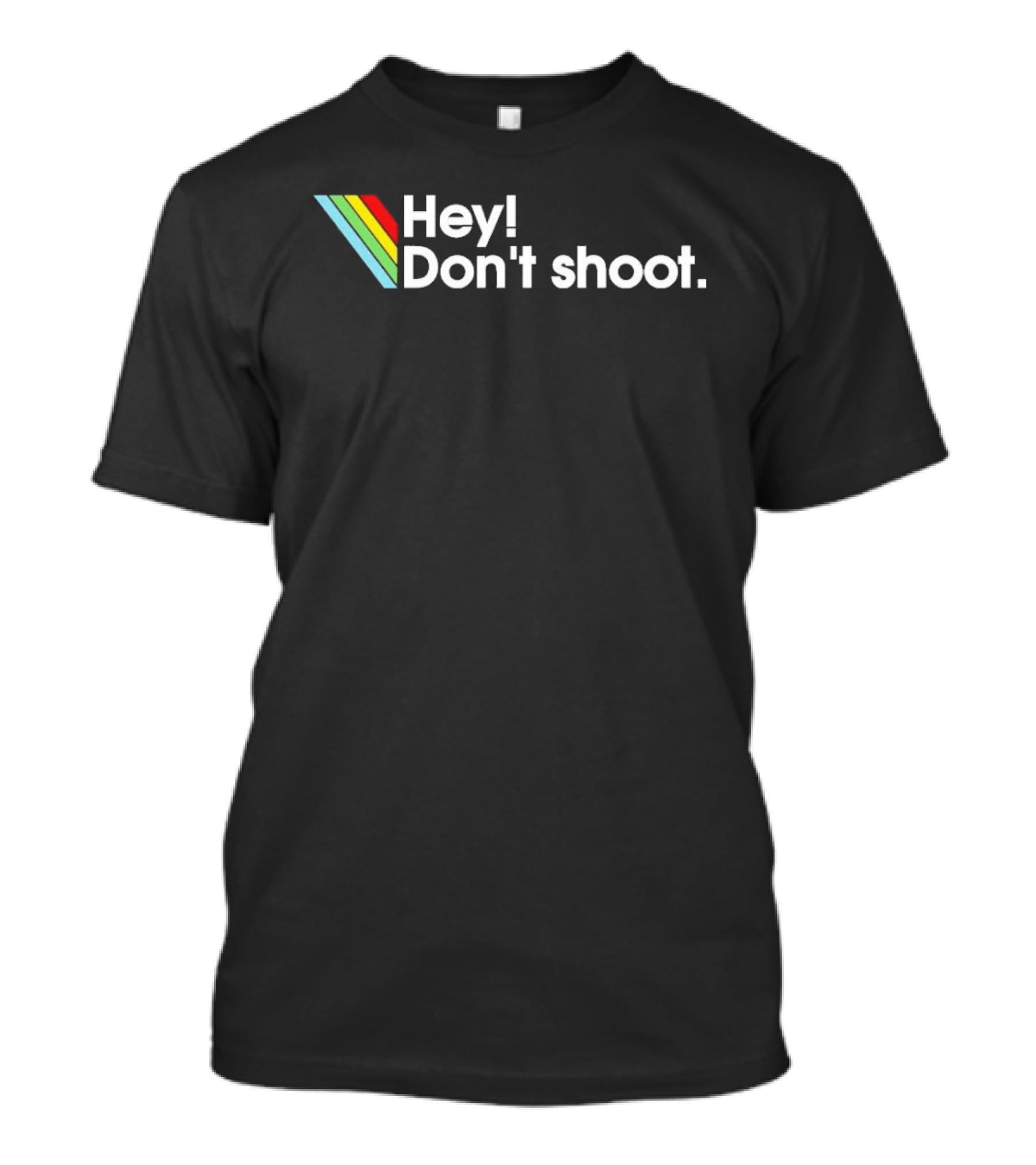 Hey Don't Shoot Arc Raiders Retro Rainbow Stripes T-Shirt