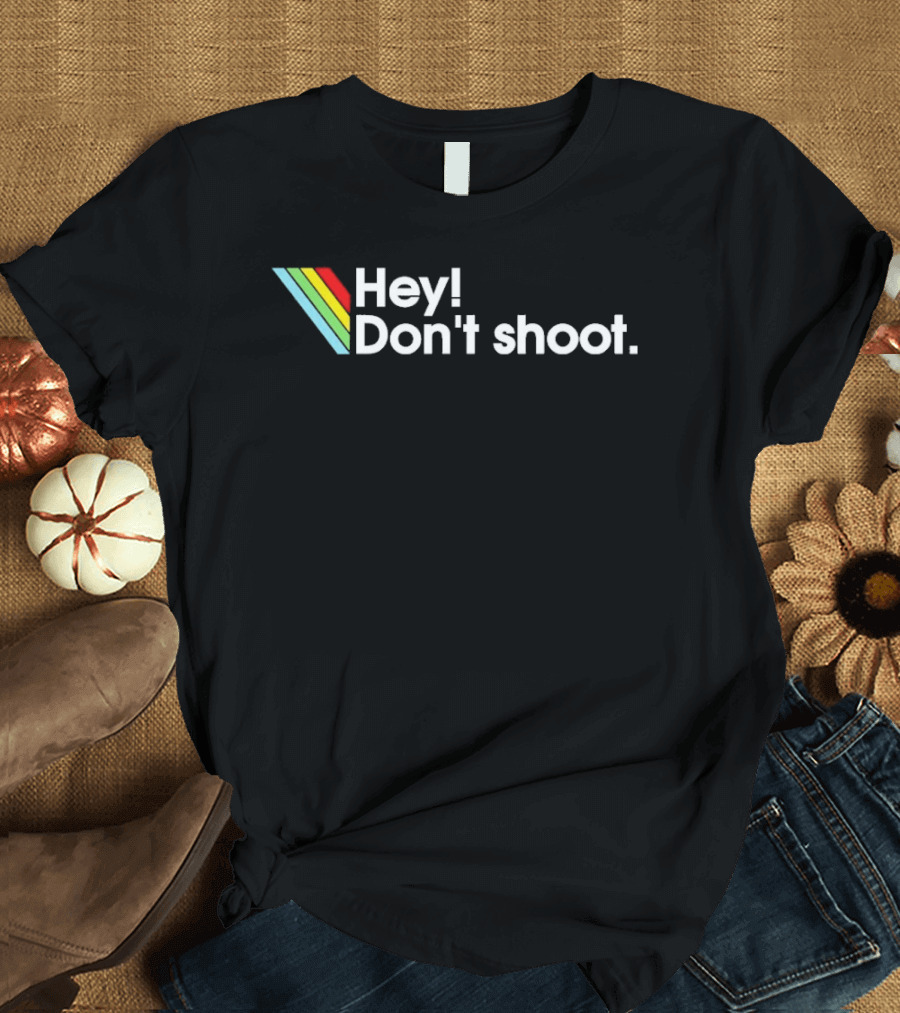 Hey Don't Shoot Arc Raiders Retro Rainbow Stripes T-Shirt