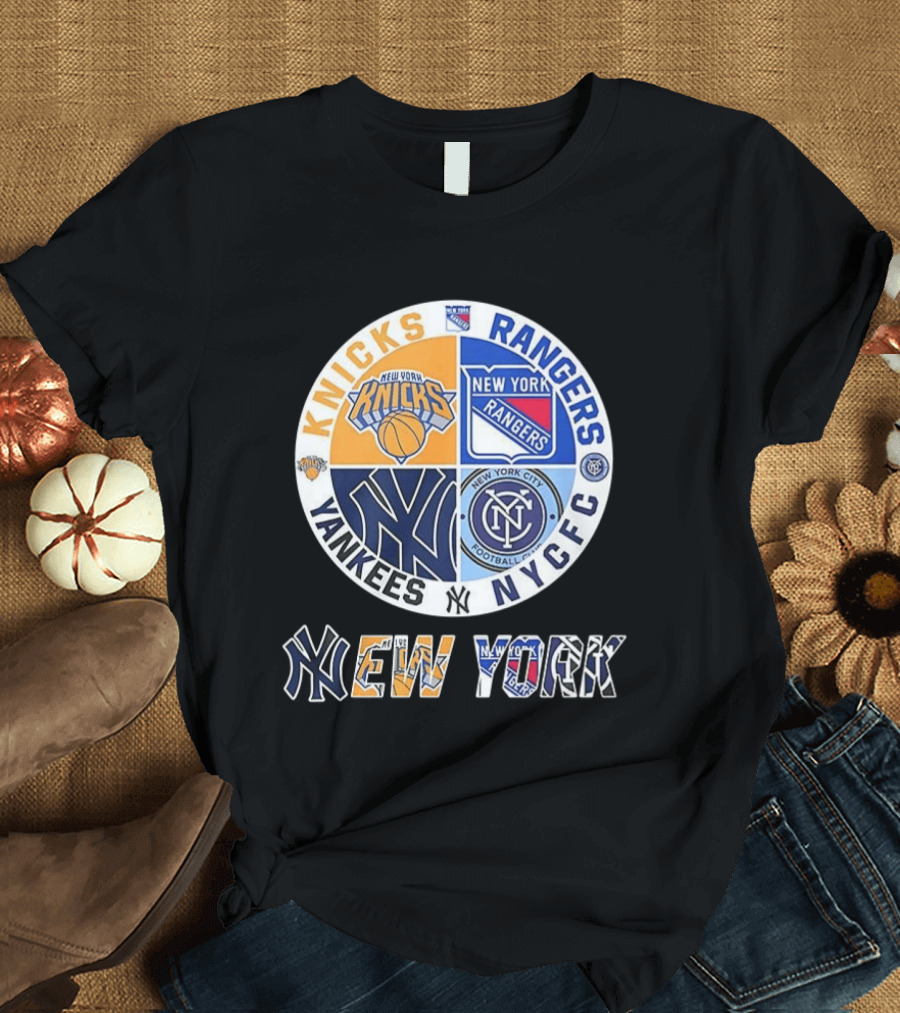 New York Knicks Rangers Yankees NYCFC Sports Teams Mashup T-Shirt