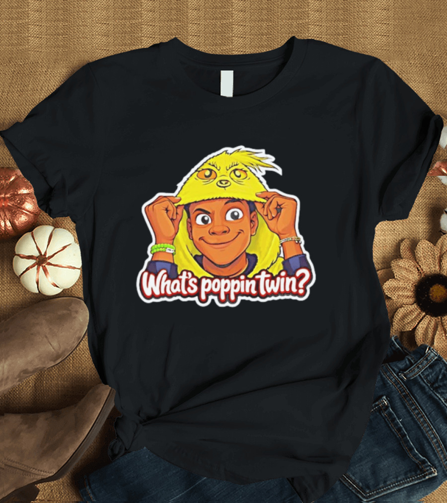 What's Poppin Twin Cartoon Kid In Yellow Hood T-Shirt