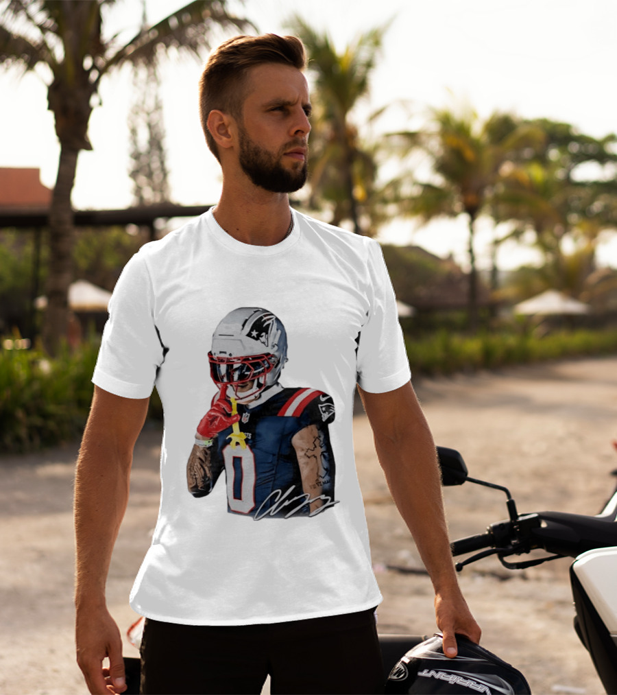 Christian Gonzalez Patriots Number Zero Shh Gesture Helmet Tattoo Football T-Shirt
