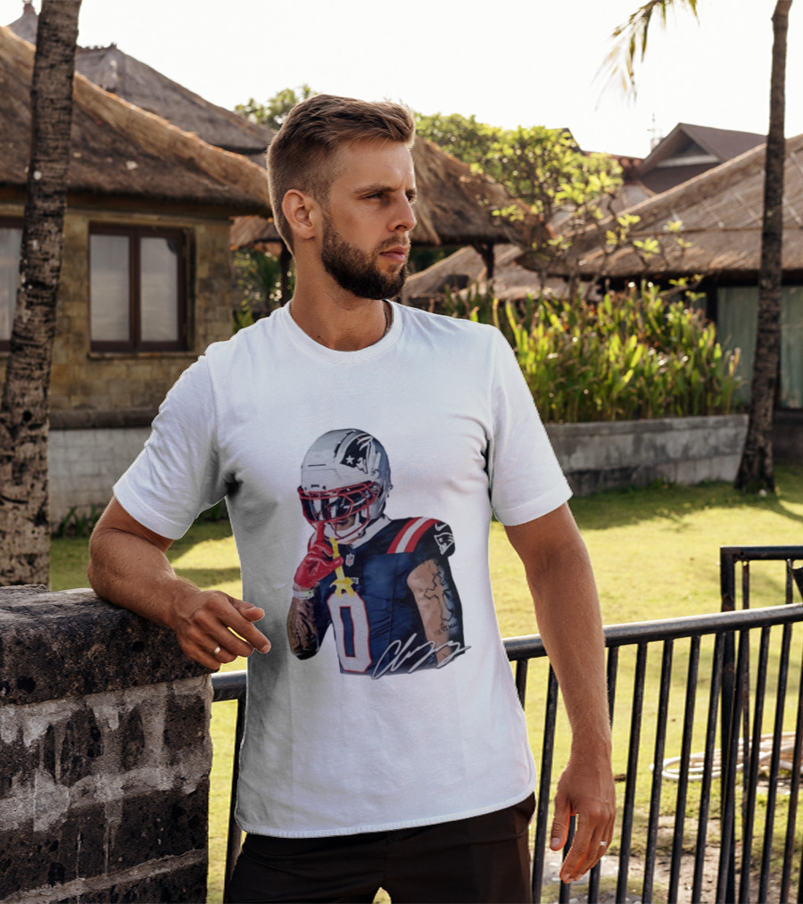 Christian Gonzalez Patriots Number Zero Shh Gesture Helmet Tattoo Football T-Shirt