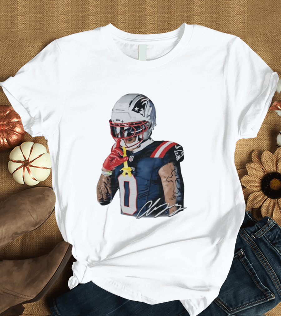Christian Gonzalez Patriots Number Zero Shh Gesture Helmet Tattoo Football T-Shirt