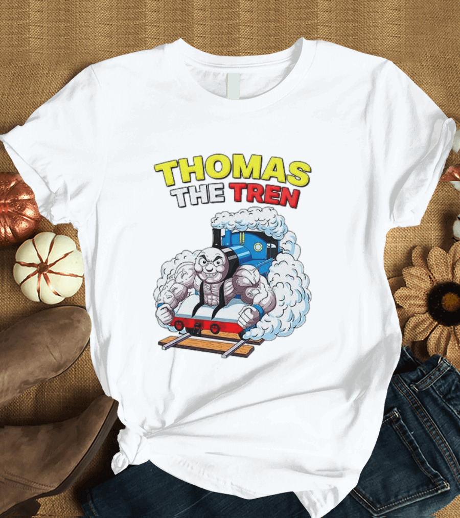 THOMAS THE TREN Cartoon Muscular Engine Puffing Steam T-Shirt