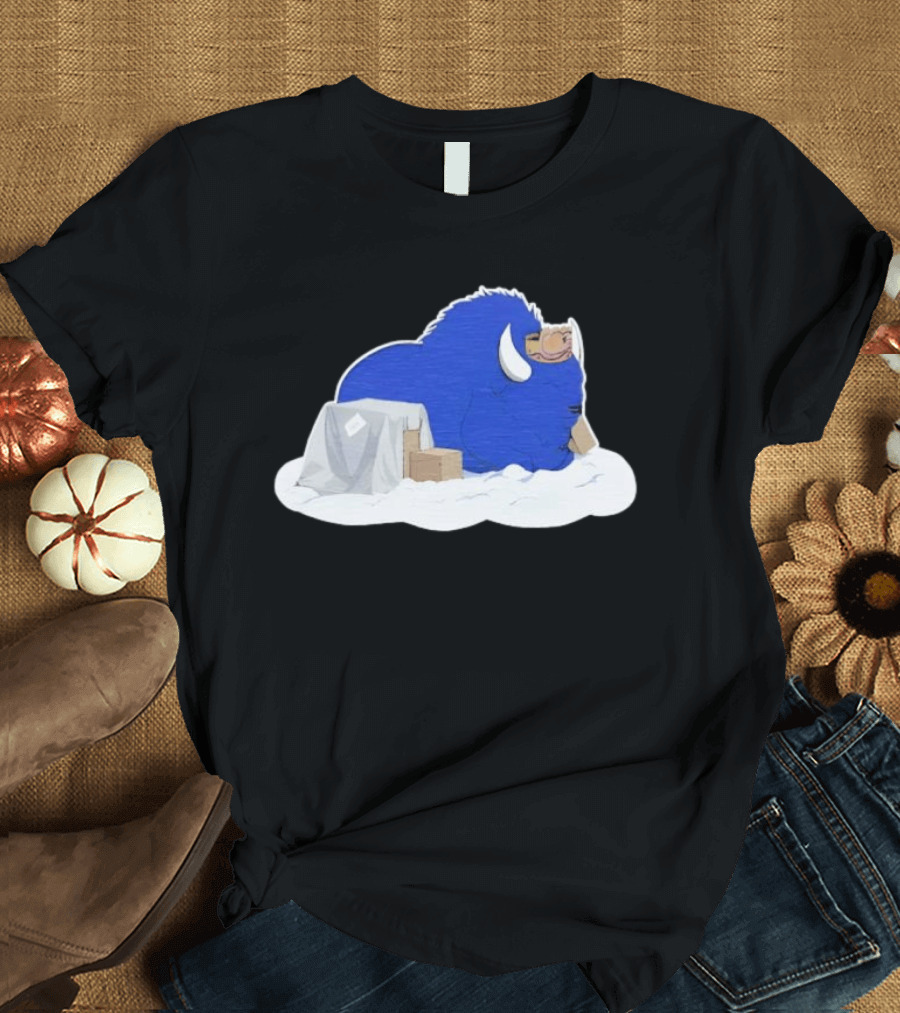 Fredrick The Bison Cozy Blue Fluffy Character By Tom Grossi T-Shirt