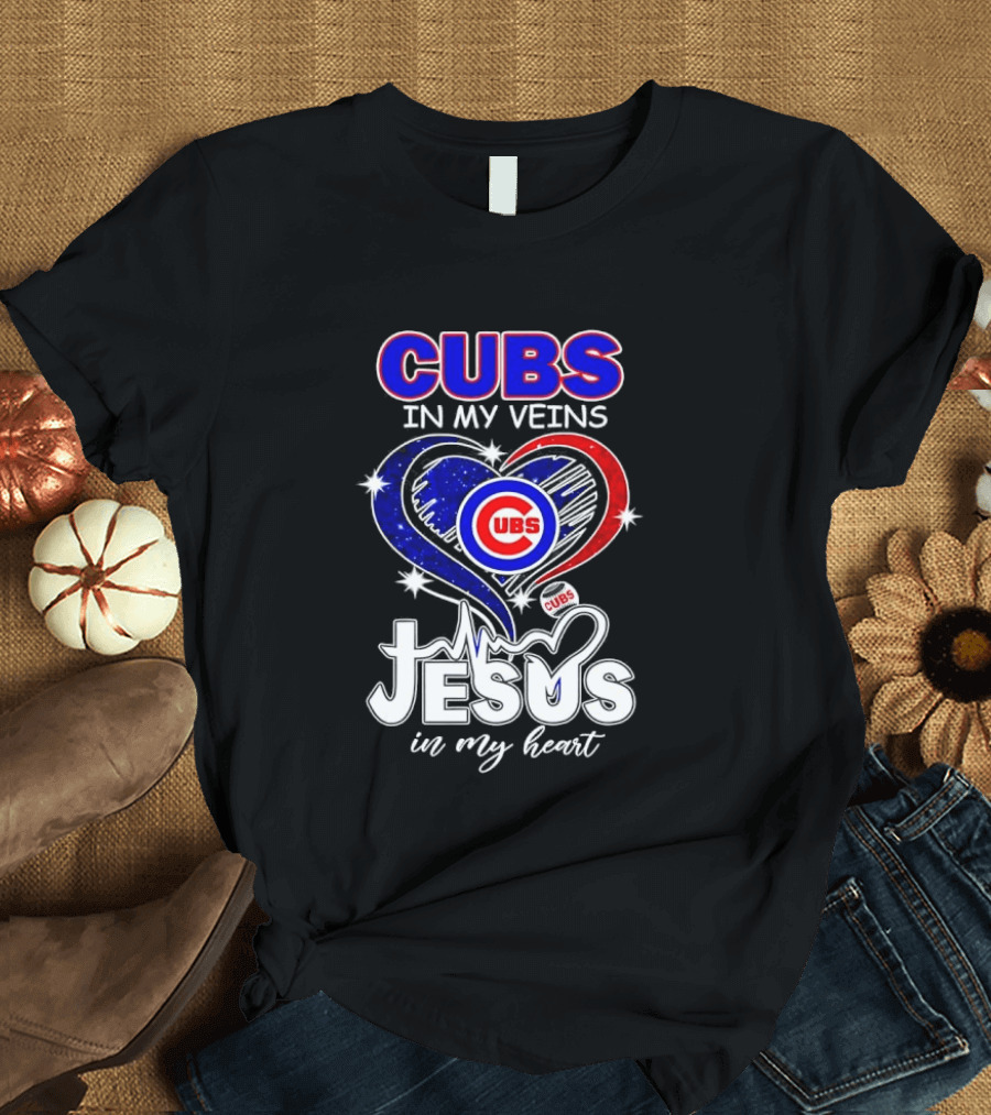 Cubs In My Veins Jesus In My Heart Chicago Baseball Team Faithful T-Shirt