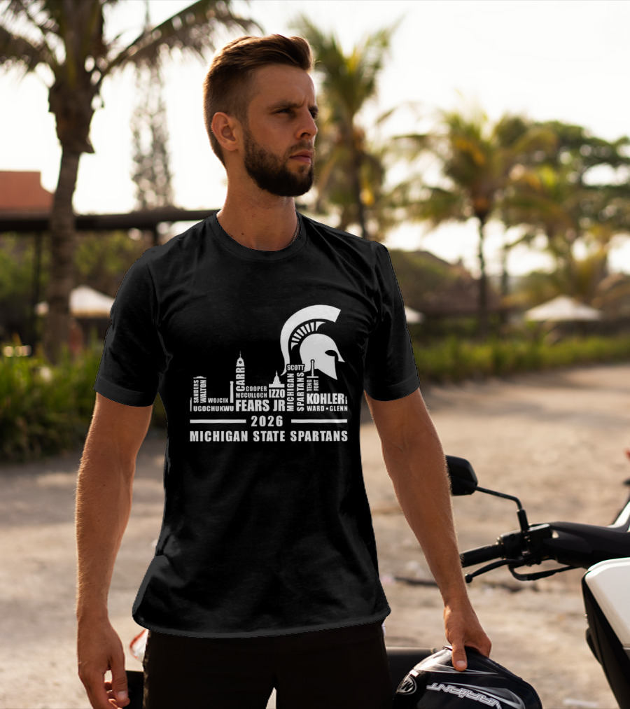 Michigan State Spartans 2026 City Skyline Buildings And Helmet T-Shirt