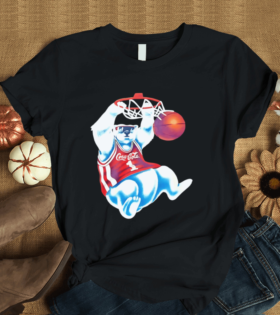 Coca Cola Polar Bear Basketball Dunk Red Jersey T-Shirt
