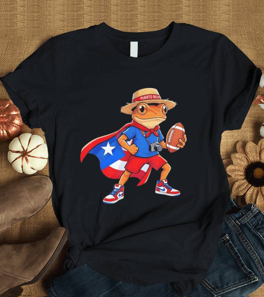 Coqui Frog Puerto Rico Flag Boricua Football Puerto Rican Heritage T-Shirt