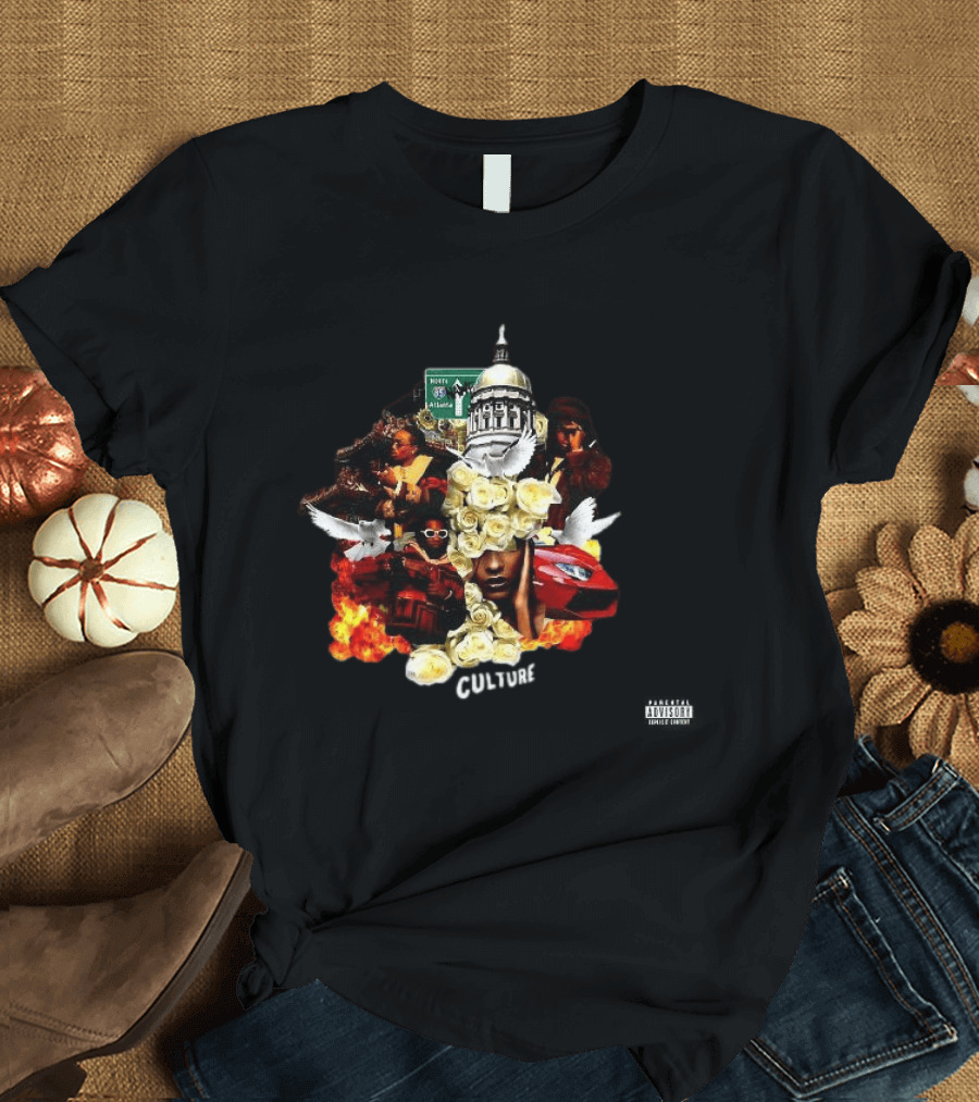 Culture Album Atlanta Hip Hop Imagery With Roses And Flames T-Shirt