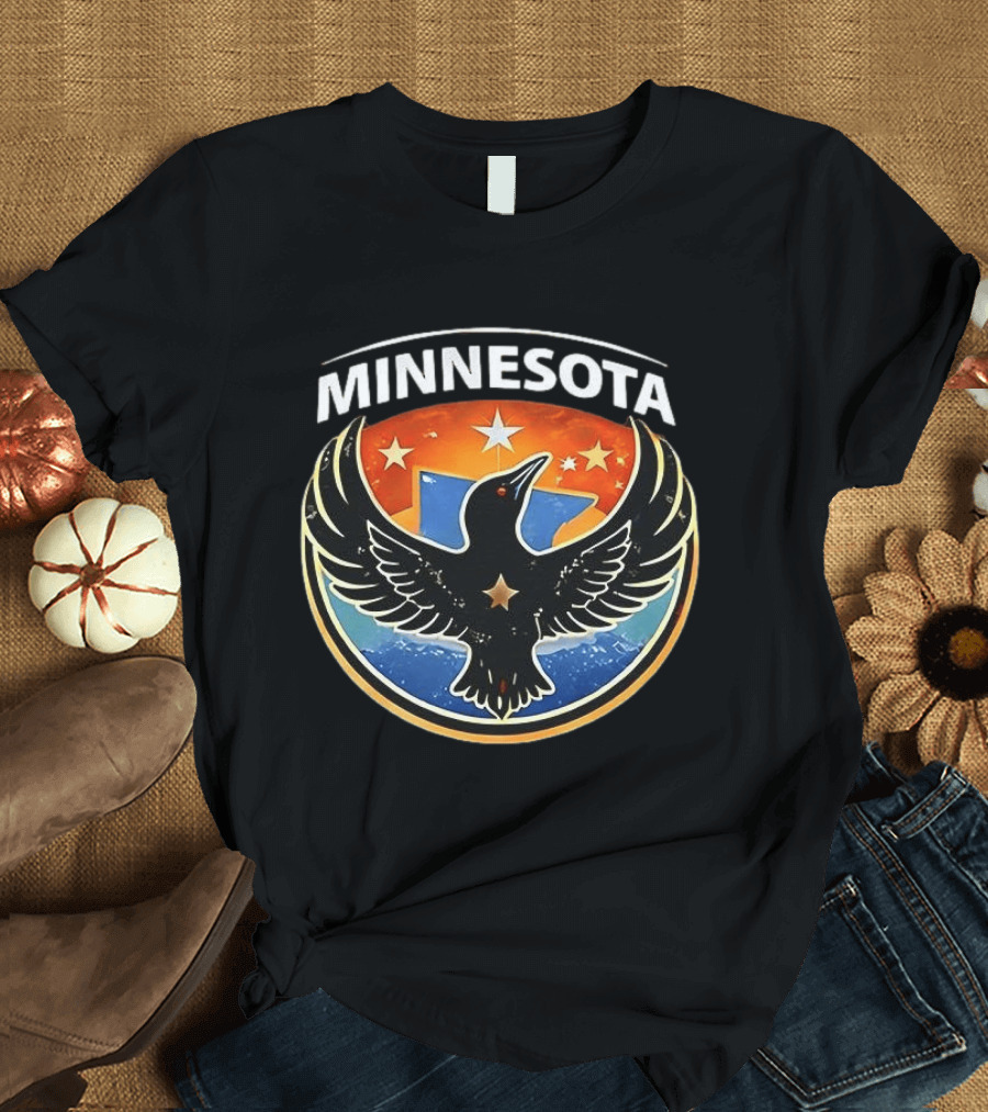 Minnesota Rebel Alliance Star Emblem Black Bird And Starry Shield T-Shirt